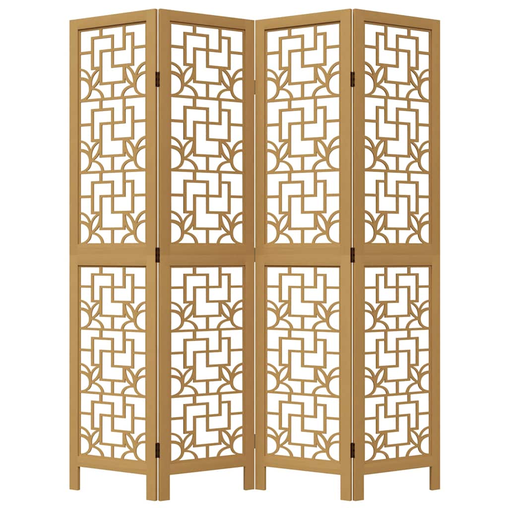 Room Divider 4 Panels Brown Solid Wood Paulownia